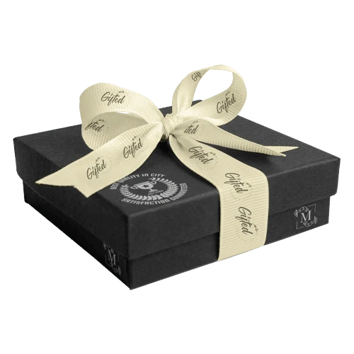 Branded grosgrain ribbon with brand logo, ideal for decorating gift boxes