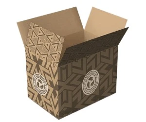 Corrugated shipping boxes with full colour printing and paper tape for secure closure