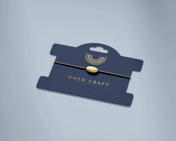 Custom die cut card on navy blue stock with gold foiling feature